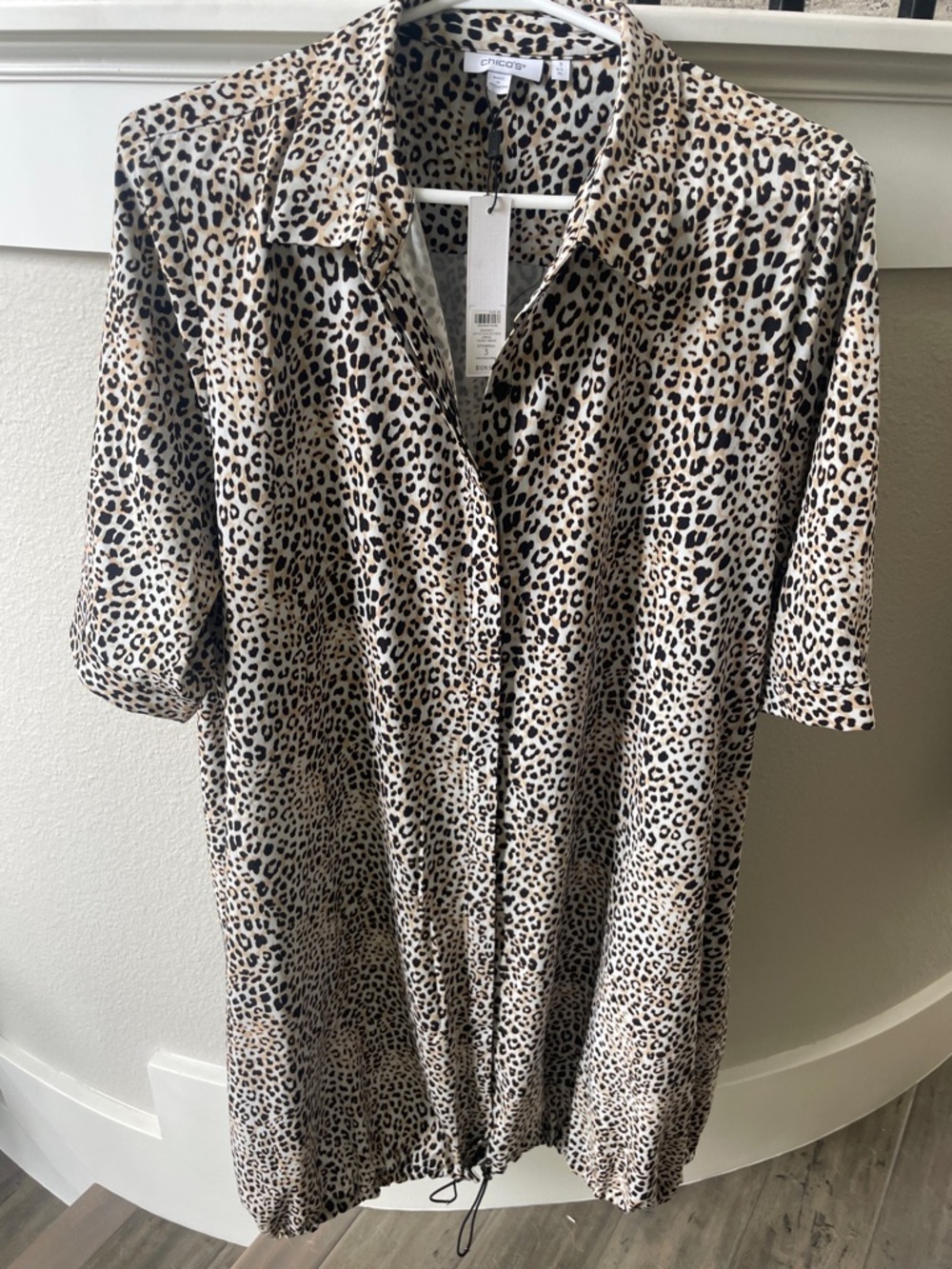 Chicos Leopard Print Button Front Bubble Dress